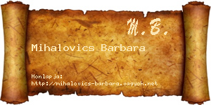 Mihalovics Barbara névjegykártya